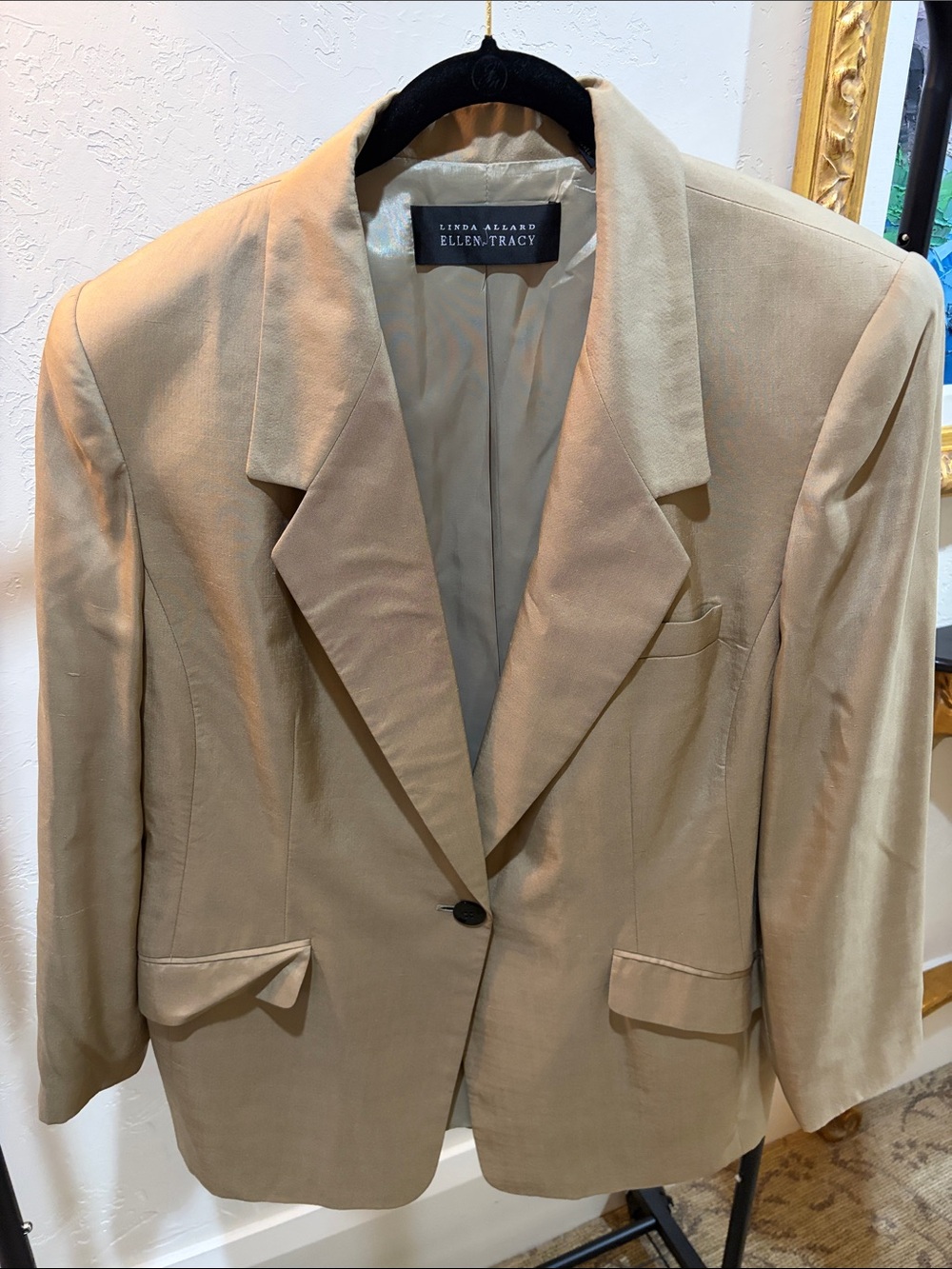 Ellen Tracy 100% Silk Beige Tan Single-Button Blazer Size 18. was $350